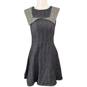 Mata Traders ModCloth Herringbone Sailor Collar Fit & Flare Dress L 60s Mod Twee